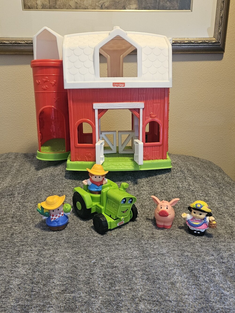 Fisher-Price Red Barn Playset with Green Tractor and Farmer Figures